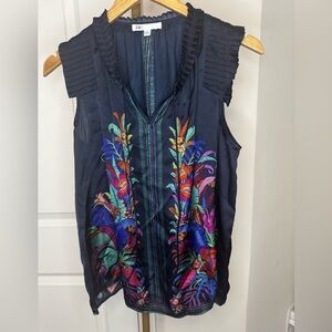 DR2 Navy Sleeveless Top with Multicolor Floral Print